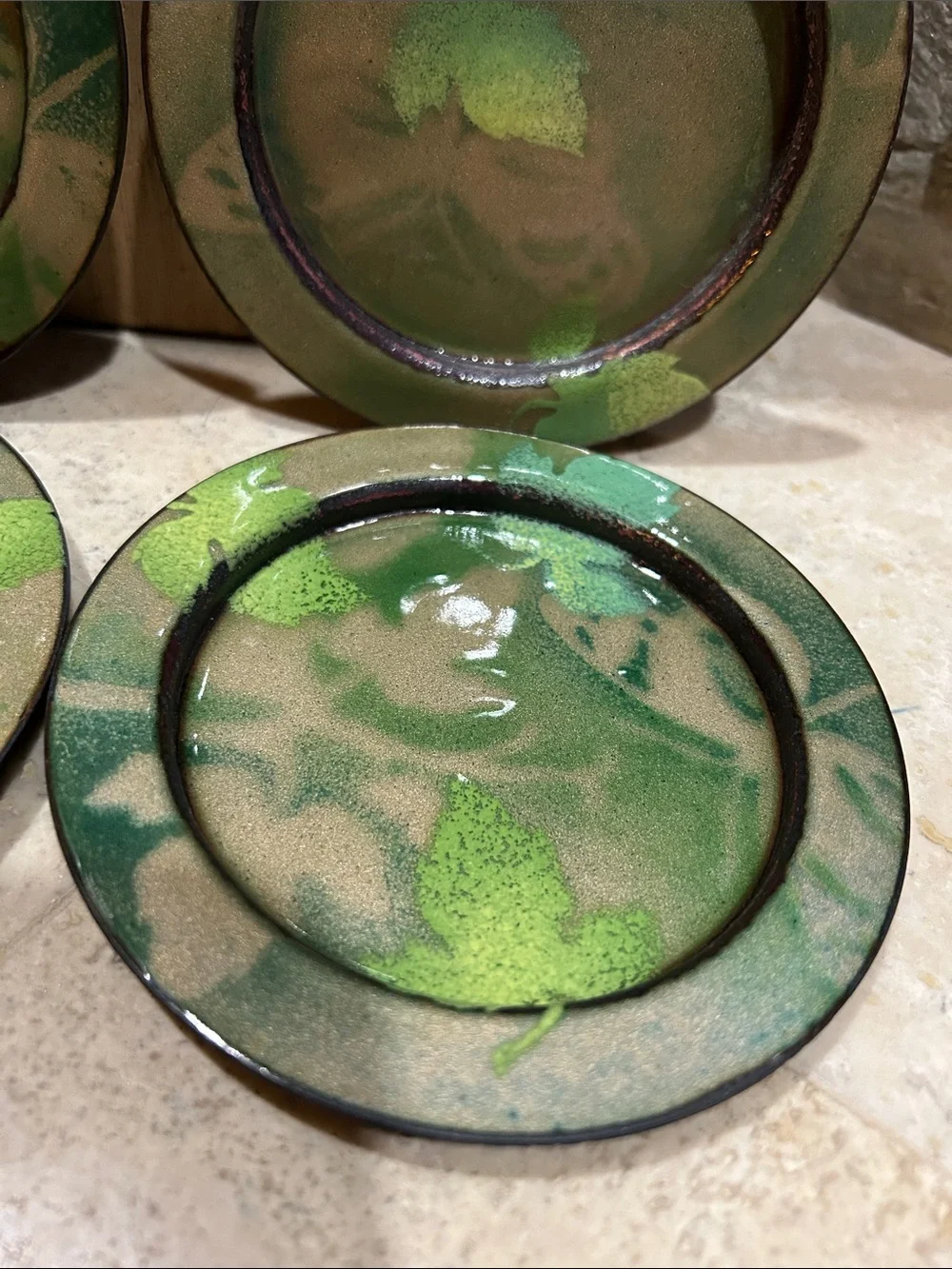 vintage handmade enamel on copper decorative Drink Coaster Set of 4